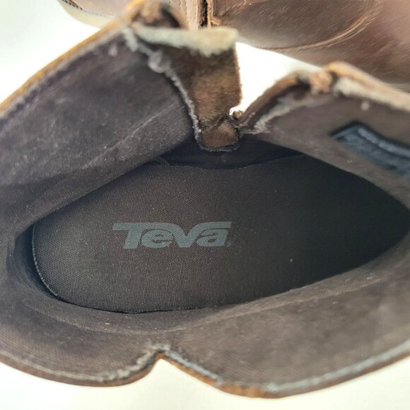 Teva Brown Leather Ankle Boots With Side Zippers & Buckle Detail Women's Size 10 - Picture 7 of 8
